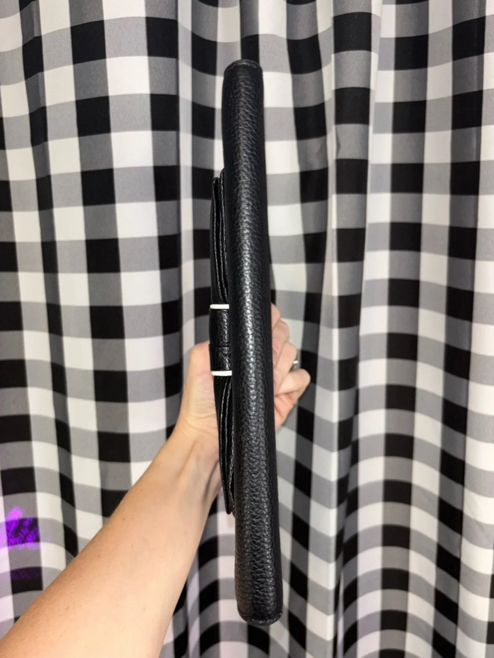 Kate Spade Rosewood Place Milou Black Pebbled Leather Bow Clutch NWOT